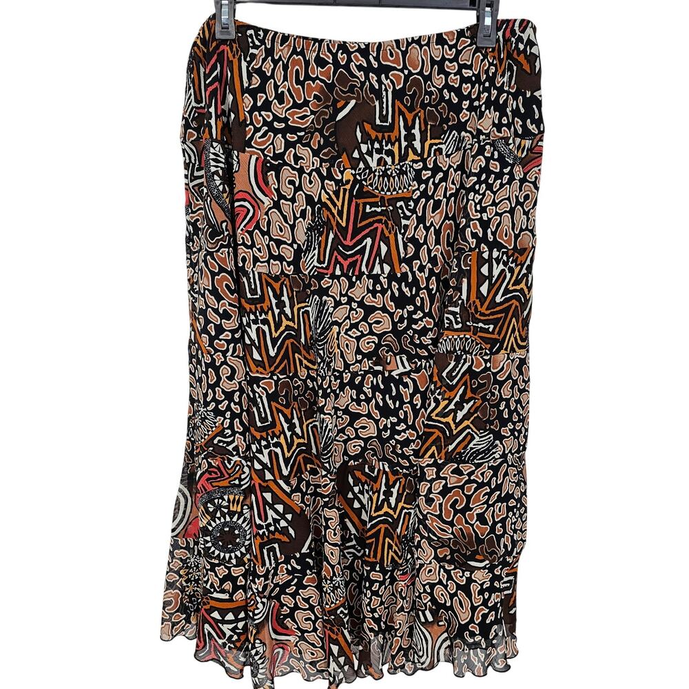 VTG Ruby Rd Black Abstract Print Southwestern Boho Midi Skirt Plus 22W Eclectic